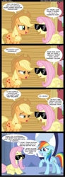 Size: 714x1936 | Tagged: safe, artist:veggie55, applejack, fluttershy, rainbow dash, earth pony, pegasus, pony, comic, sunglasses