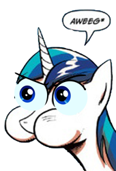 Size: 1200x1767 | Tagged: safe, edit, idw, shining armor, pony, unicorn, aweeg*, meme, puffy cheeks, solo, special eyes