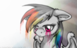 Size: 800x500 | Tagged: safe, artist:inuhoshi-to-darkpen, rainbow dash, pegasus, pony, discorded, sad, solo