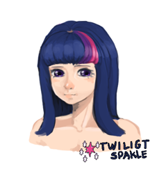 Size: 411x430 | Tagged: safe, artist:kimgoma, derpibooru import, twilight sparkle, human, female, humanized, multicolored hair