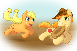 Size: 1057x702 | Tagged: safe, artist:redadillio, applejack, braeburn, earth pony, pony, female, mare