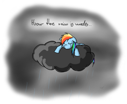 Size: 1079x886 | Tagged: safe, artist:kiyoshiii, rainbow dash, pegasus, pony, cloud, cloudy, crying, eyes closed, rain, raincloud, sad, solo