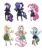 Size: 1280x1535 | Tagged: safe, artist:king-kakapo, applejack, fluttershy, pinkie pie, rainbow dash, rarity, twilight sparkle, earth pony, pegasus, pony, unicorn, bipedal, clothes, mane six, multiple variants, necktie, pantyhose, ponytail, ribbon, sailor uniform, school uniform, skirt, socks, thigh highs