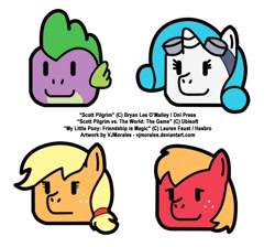 Size: 719x645 | Tagged: safe, artist:vjmorales, applejack, big macintosh, rarity, spike, dragon, earth pony, pony, unicorn, male, scott pilgrim vs the world, stallion