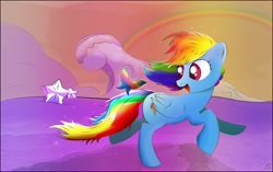 Size: 2476x1558 | Tagged: safe, rainbow dash, pegasus, pony, blue coat, blue wings, female, mare, multicolored mane, robot unicorn attack, simple background, smiling, solo