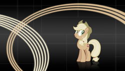 Size: 1920x1080 | Tagged: safe, artist:felix-kot, artist:sirpayne, edit, applejack, earth pony, pony, discorded, liar face, liarjack, scrunchy face, solo, vector, wallpaper, wallpaper edit