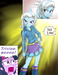 Size: 768x986 | Tagged: safe, artist:ta-na, derpibooru import, edit, trixie, twilight sparkle, twilight sparkle (alicorn), alicorn, equestria girls, comic, jean pierre polnareff, jojo's bizarre adventure, mohammed avdol, stardust crusaders, translation, twiscream