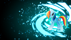 Size: 1920x1080 | Tagged: safe, artist:episkopi, rainbow dash, pegasus, pony, blue coat, blue wings, female, mare, multicolored mane, simple background, smiling, solo, wallpaper