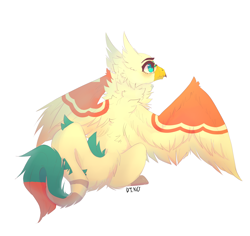 Size: 3080x2908 | Tagged: safe, artist:dino_horse, derpibooru import, oc, oc only, griffon, art trade, female, griffon oc, looking away, looking up, solo