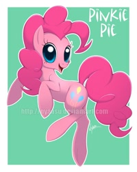 Size: 800x1000 | Tagged: safe, artist:nyaasu, pinkie pie, earth pony, pony, abstract background, cute, diapinkes, female, mare, open mouth, solo