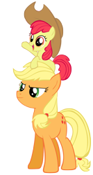 Size: 2686x5000 | Tagged: safe, artist:ninjamissendk, apple bloom, applejack, earth pony, pony, ponies riding ponies, simple background, transparent background, vector