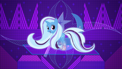 Size: 3840x2160 | Tagged: safe, artist:ambassad0r, artist:aqua-pony, artist:laszlvfx, artist:selenaede, derpibooru import, edit, trixie, pony, unicorn, female, happy, mare, open mouth, rainbow power, solo, wallpaper, wallpaper edit