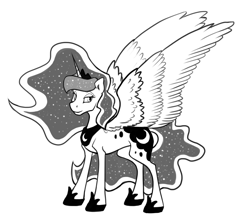 Size: 1280x1125 | Tagged: safe, artist:jykinturah, princess luna, alicorn, pony, grayscale, monochrome, solo