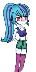 Size: 421x829 | Tagged: safe, artist:niightlydark, sonata dusk, equestria girls, belly button, blushing, clothes, midriff, shorts, socks, solo, tanktop, thigh highs, tsunata dusk, tsundere