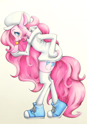 Size: 2039x2894 | Tagged: safe, artist:unousaya, pinkie pie, earth pony, pony, semi-anthro, candy, clothes, converse, hat, lollipop, parka, shoes, socks, solo, thigh highs, tongue out