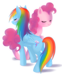 Size: 905x1077 | Tagged: safe, artist:jacky-bunny, pinkie pie, rainbow dash, earth pony, pegasus, pony, eyes closed, female, lesbian, pinkiedash, shipping