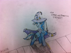 Size: 2592x1936 | Tagged: safe, artist:sirdippingsauce2016, derpibooru import, trixie, pony, unicorn, cape, clothes, female, hat, mare, raised hoof, smiling, smirk, solo, traditional art, trixie's cape, trixie's hat