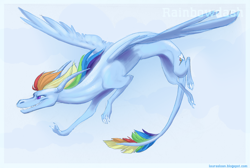 Size: 1280x860 | Tagged: safe, artist:skittledeediddle, rainbow dash, dragon, dragonified, rainbow dragon, species swap