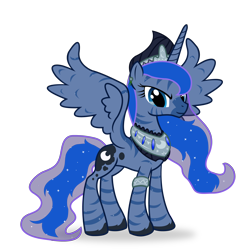 Size: 3780x3780 | Tagged: safe, artist:icaron, princess luna, alicorn, hybrid, pony, zebra, zony, fallout equestria, show accurate, simple background, solo, species swap, transparent background, vector, zebrafied