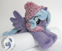 Size: 2025x1680 | Tagged: safe, artist:malwinahalfmoon, princess luna, clothes, filly, hat, irl, photo, plushie, prone, scarf, solo, woona