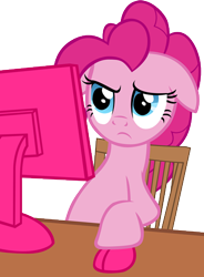 Size: 334x455 | Tagged: safe, artist:astringe, pinkie pie, earth pony, pony, computer, floppy ears, meme, reaction image, simple background, solo, transparent background