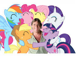 Size: 735x558 | Tagged: safe, derpibooru import, applejack, fluttershy, pinkie pie, rainbow dash, rarity, twilight sparkle, earth pony, pegasus, pony, unicorn, group hug, steve irwin