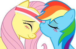 Size: 2324x1500 | Tagged: safe, artist:kennyklent, fluttershy, rainbow dash, pegasus, pony, female, flutterdash, headband, kissing, lesbian, shipping