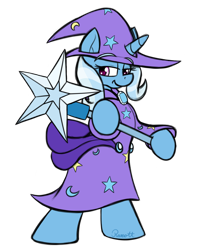 Size: 1200x1500 | Tagged: safe, artist:ramott, derpibooru import, trixie, pony, bipedal, clothes, robe, simple background, smiling, solo, transparent background, wand