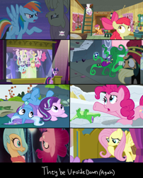 Size: 1304x1611 | Tagged: safe, derpibooru import, edit, edited screencap, screencap, apple bloom, applejack, fluttershy, gummy, mane-iac, mistress marevelous, pinkie pie, princess skystar, rainbow dash, rarity, scootaloo, spike, starlight glimmer, sweetie belle, trixie, twilight sparkle, twilight sparkle (alicorn), alicorn, alligator, bat pony, seapony (g4), a health of information, bats!, family appreciation day, my little pony: the movie, not asking for trouble, power ponies (episode), the cutie re-mark, to change a changeling, bat ponified, bed, cape, clothes, clubhouse, crusaders clubhouse, cute, cutie mark crusaders, diatrixes, female, flipped, flutterbat, glimmerbetes, hub logo, hubble, mane seven, mane six, mare, power ponies, race swap, seaponified, seapony pinkie pie, species swap, the hub, upside down
