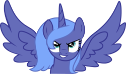 Size: 2959x1754 | Tagged: safe, artist:lunarkisa, princess luna, alicorn, pony, mischievous, s1 luna, solo, spread wings