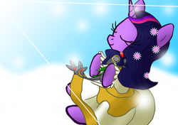 Size: 900x634 | Tagged: safe, artist:dr-siren, derpibooru import, twilight sparkle, azelf, cupix, flower, hug, pokémon