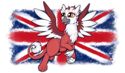 Size: 2000x1160 | Tagged: safe, artist:fishiewishes, derpibooru import, oc, oc only, griffon, convention, convention:griffish isles, flag, flying, griffish isles, griffon oc, simple background, solo, transparent background, united kingdom