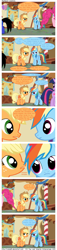 Size: 900x3958 | Tagged: safe, artist:thelastgherkin, applejack, rainbow dash, earth pony, pegasus, pony, comic, implied gilda, implied gildash, implied lesbian, implied shipping