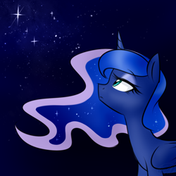 Size: 750x750 | Tagged: safe, artist:cosmalumi, princess luna, alicorn, pony, looking up, night, solo, stars