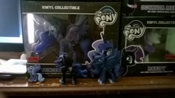 Size: 1632x916 | Tagged: safe, nightmare moon, princess luna, rarity, funko mystery minis, irl, lunar trinity, photo, s1 luna, vinyl collectible, vinyl figures