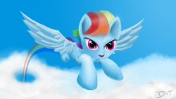 Size: 1280x720 | Tagged: dead source, safe, artist:denial-is-tragic, rainbow dash, pegasus, pony, cloud, flying, solo