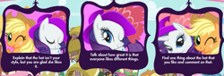 Size: 723x247 | Tagged: safe, applejack, rarity, earth pony, pony, unicorn, adventures in ponyville, official, wink