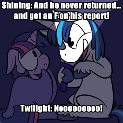 Size: 700x700 | Tagged: safe, shining armor, twilight sparkle, pony, unicorn, bed, dark, exploitable meme, filly, flashlight (object), meme, scared, shining's scary stories, torch, younger