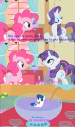 Size: 1126x1898 | Tagged: safe, edit, screencap, pinkie pie, rarity, oc, oc:roboshi, earth pony, pony, unicorn, party of one, comic, episode 25, meta, ponibooru