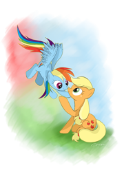 Size: 1800x2500 | Tagged: safe, artist:amethysthorn, applejack, rainbow dash, earth pony, pegasus, pony, appledash, female, lesbian, shipping