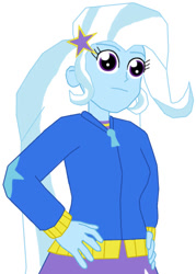 Size: 426x596 | Tagged: safe, artist:danparkerstudios, derpibooru import, trixie, equestria girls, blue skin, clothes, female, solo, two toned hair