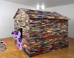 Size: 500x397 | Tagged: safe, derpibooru import, twilight sparkle, pony, book, book fort, irl, photo, ponies in real life, vector