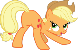 Size: 5604x3641 | Tagged: safe, artist:sircinnamon, applejack, earth pony, pony, applebutt, face down ass up, featureless crotch, looking back, plot, simple background, solo, sunshine sunshine, transparent background, vector