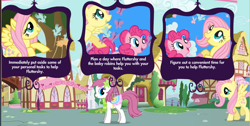 Size: 756x380 | Tagged: safe, screencap, fluttershy, pinkie pie, oc, earth pony, pegasus, pony, adventures in ponyville, official, talking in third person