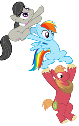 Size: 1000x1599 | Tagged: safe, big macintosh, octavia melody, rainbow dash, earth pony, pegasus, pony, fourth wall, male, reaction image, simple background, stallion, vector, white background