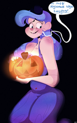 Size: 2000x3200 | Tagged: safe, artist:mili-kat, princess luna, human, clothes, dress, humanized, jack-o-lantern, simple background, solo