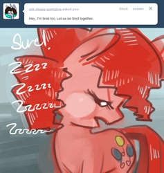 Size: 664x700 | Tagged: dead source, safe, artist:dhui, pinkie pie, earth pony, pony, ask tired pie, sleeping, zzz