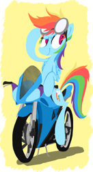 Size: 900x1650 | Tagged: safe, artist:aliasforrent, rainbow dash, pegasus, pony, goggles, motorcycle, solo