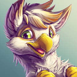 Size: 2048x2048 | Tagged: safe, artist:the secret cave, derpibooru import, oc, oc only, oc:ember burd, griffon, beak, bust, eared griffon, fluffy, griffon oc, icon, looking at you, solo