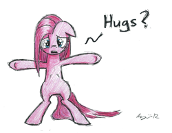 Size: 2198x1707 | Tagged: safe, artist:tallaferroxiv, pinkie pie, pony, bipedal, bronybait, hug, hug request, pinkamena diane pie, traditional art